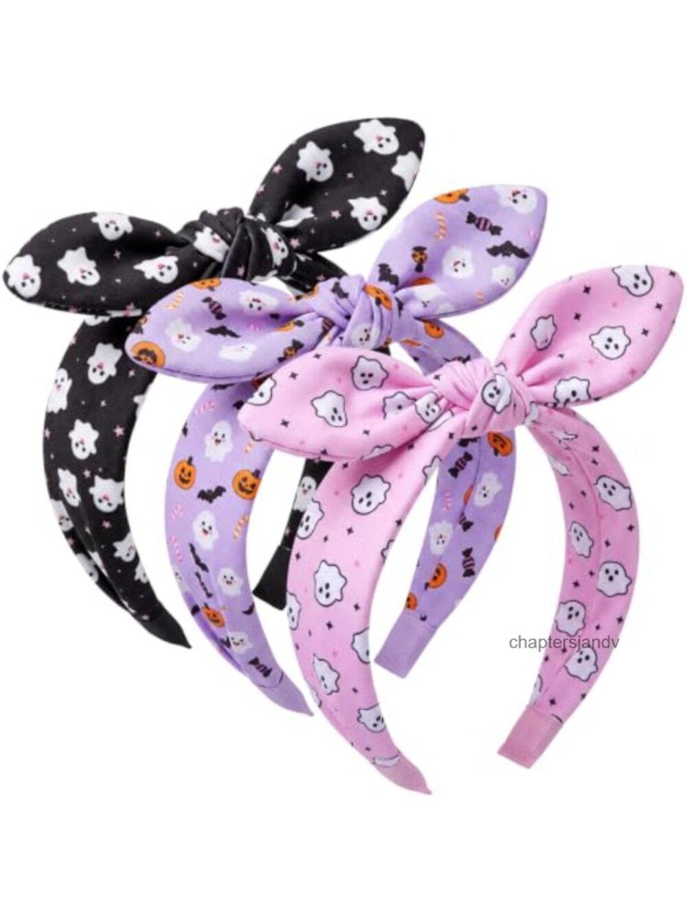 3 Pc Halloween Ghost Bow Headbands Cotton Wire Hair Accessories